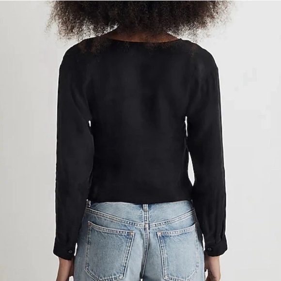 Madewell Ruched Front Black Long Sleeved Blouse Size 10 - Picture 2 of 8
